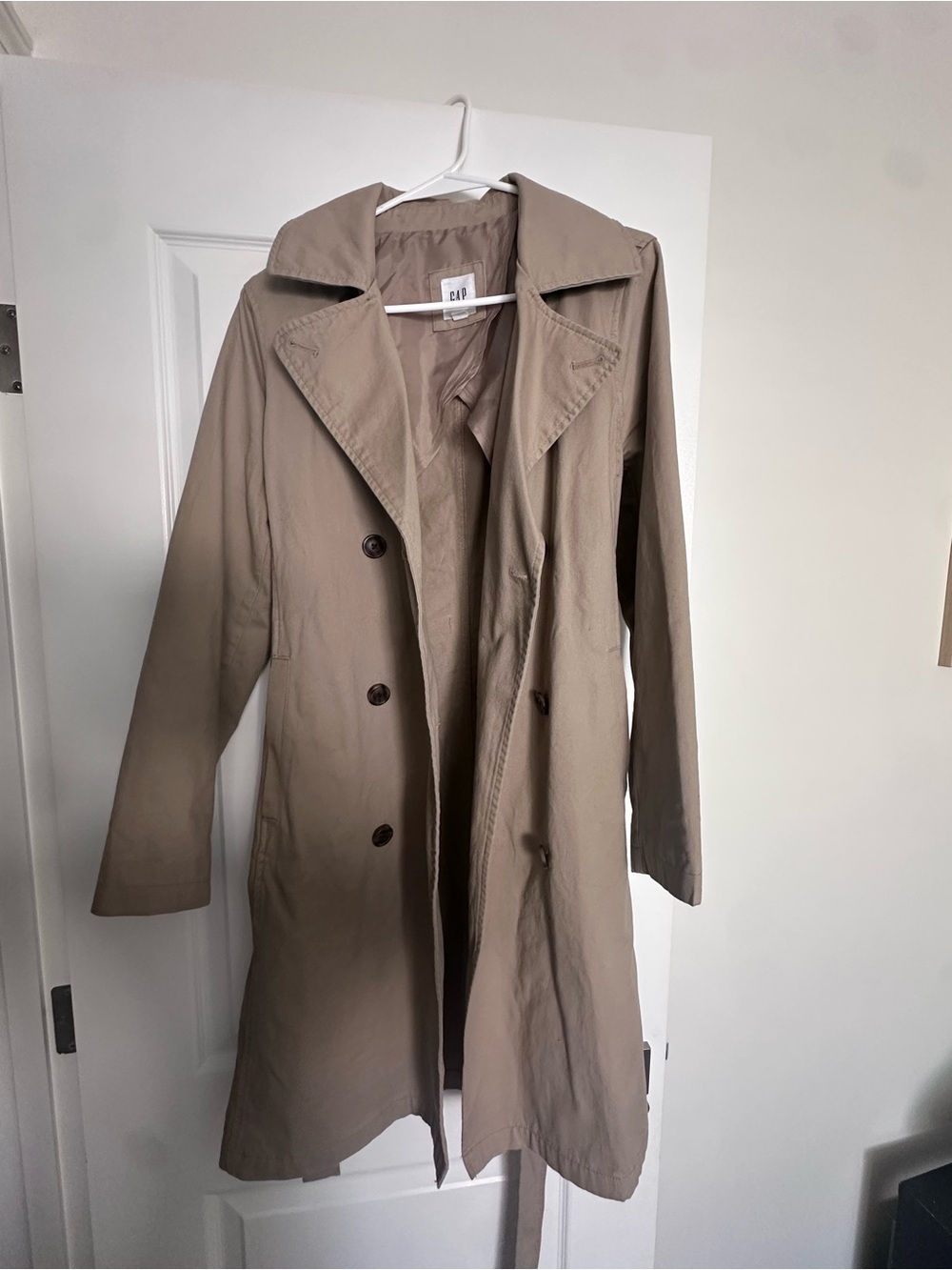 GAP Beige Double-Breasted Cotton Trench Coat